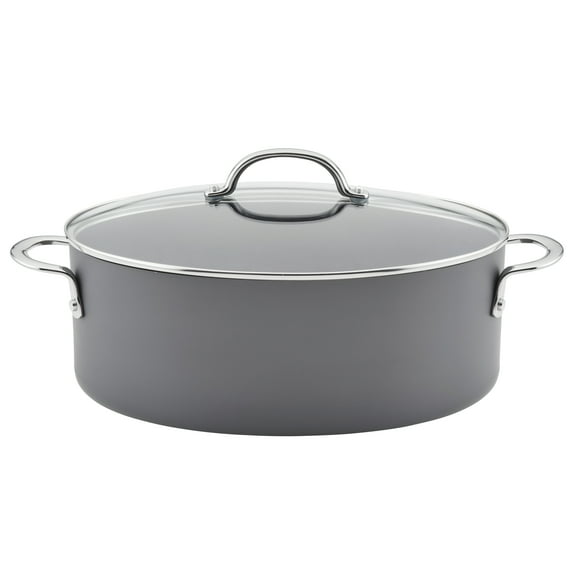 Rachael Ray Hard Anodized 8 Quart Non-stick Cookware Oval Pasta Pot and Braiser, Gray