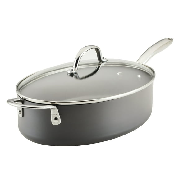 Rachael Ray Hard Anodized Nonstick 5 qt Cookware Oval Saute Pan, Gray