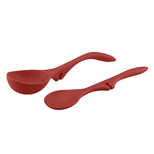 Red Silicone Lazy Spoon and Ladle Set for Cooking