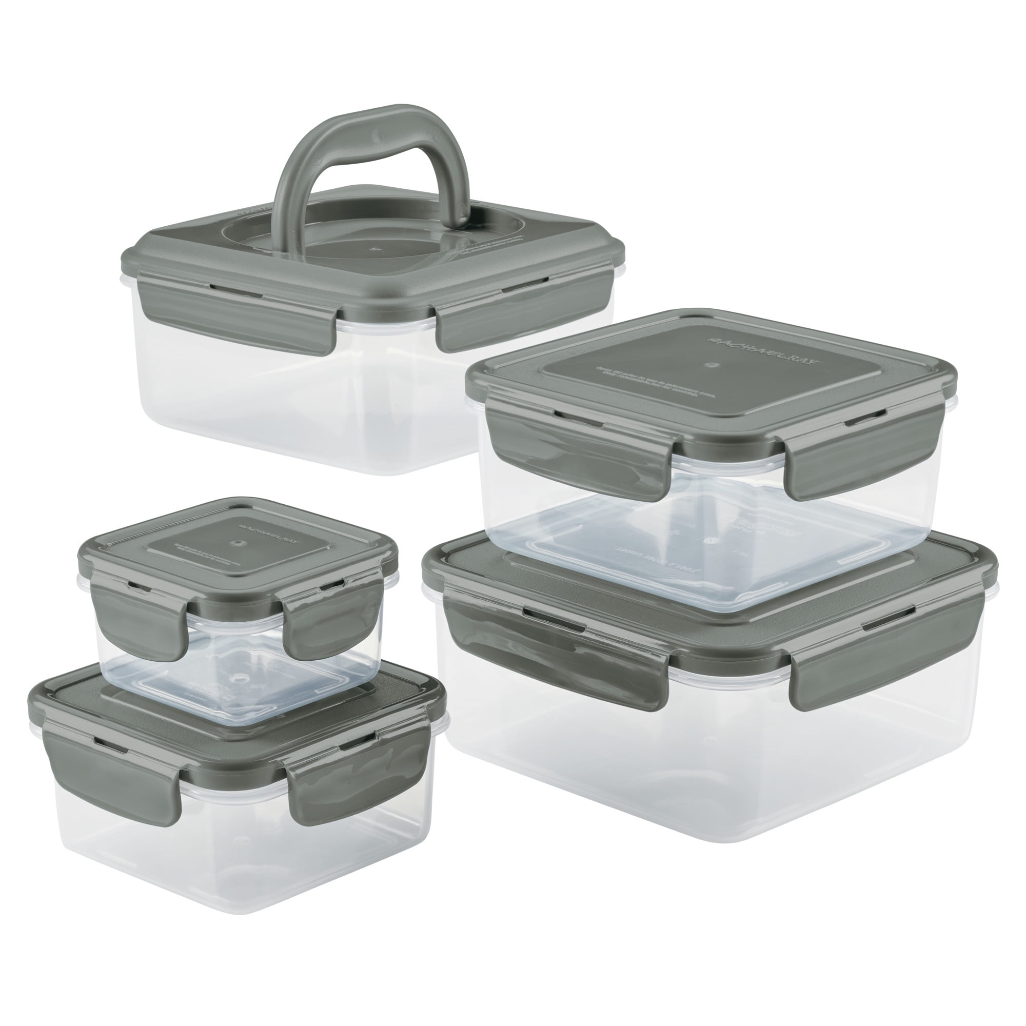 Rachael Ray Leak-Proof Nestable Round Food Storage Container Set 10Pcs Gray  Lids