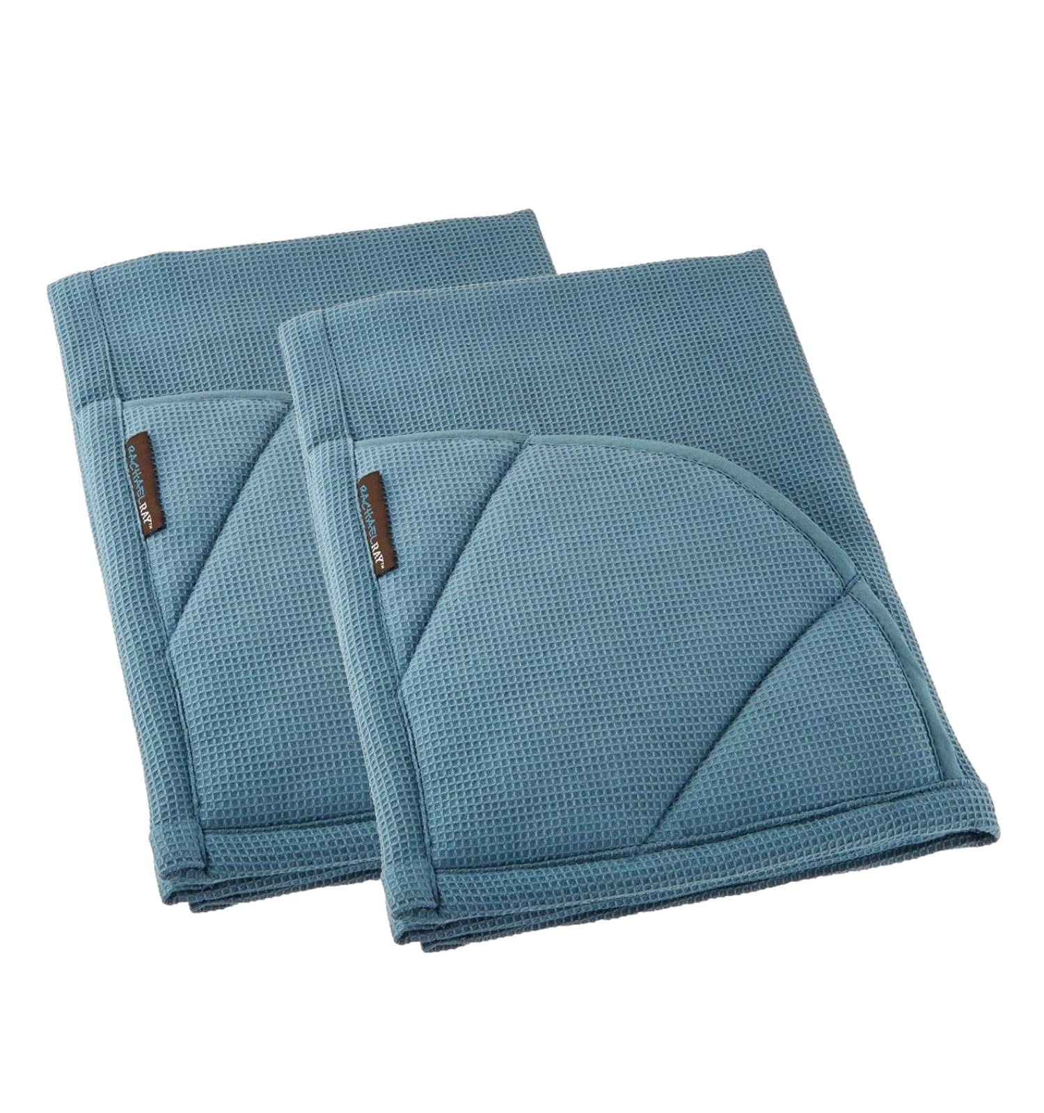 Rachael Ray Moppine Towel,2pk - 2-in-1 Kitchen Towel and Pot Holder with 2 Heat Resistant Pockets to Grip Hot Cookware, Bakeware, Absorbent Kitchen Towels Perfect for Drying Dishes & Hands, Smoke Blue