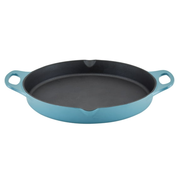 Rachael Ray NITRO 14 inch Cast Iron Skillet with Side Handles, Agave Blue