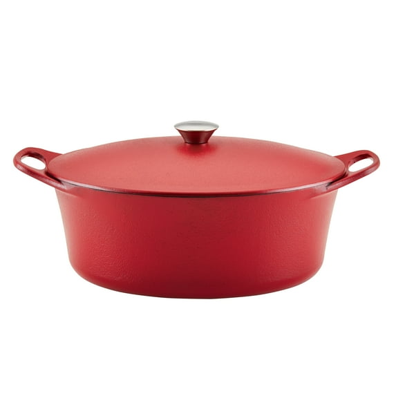 Rachael Ray NITRO 6.5qt Pre-Seasoned Cast Iron Dutch Oven, Red