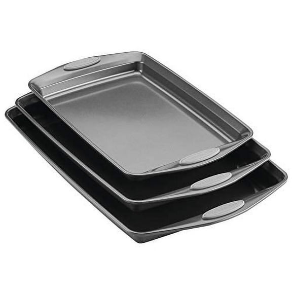Rachael Ray Nonstick Bakeware Set with Grips Nonstick Cookie Sheets Baking Sheets 3 Piece Gray with Sea Salt Gray Grips