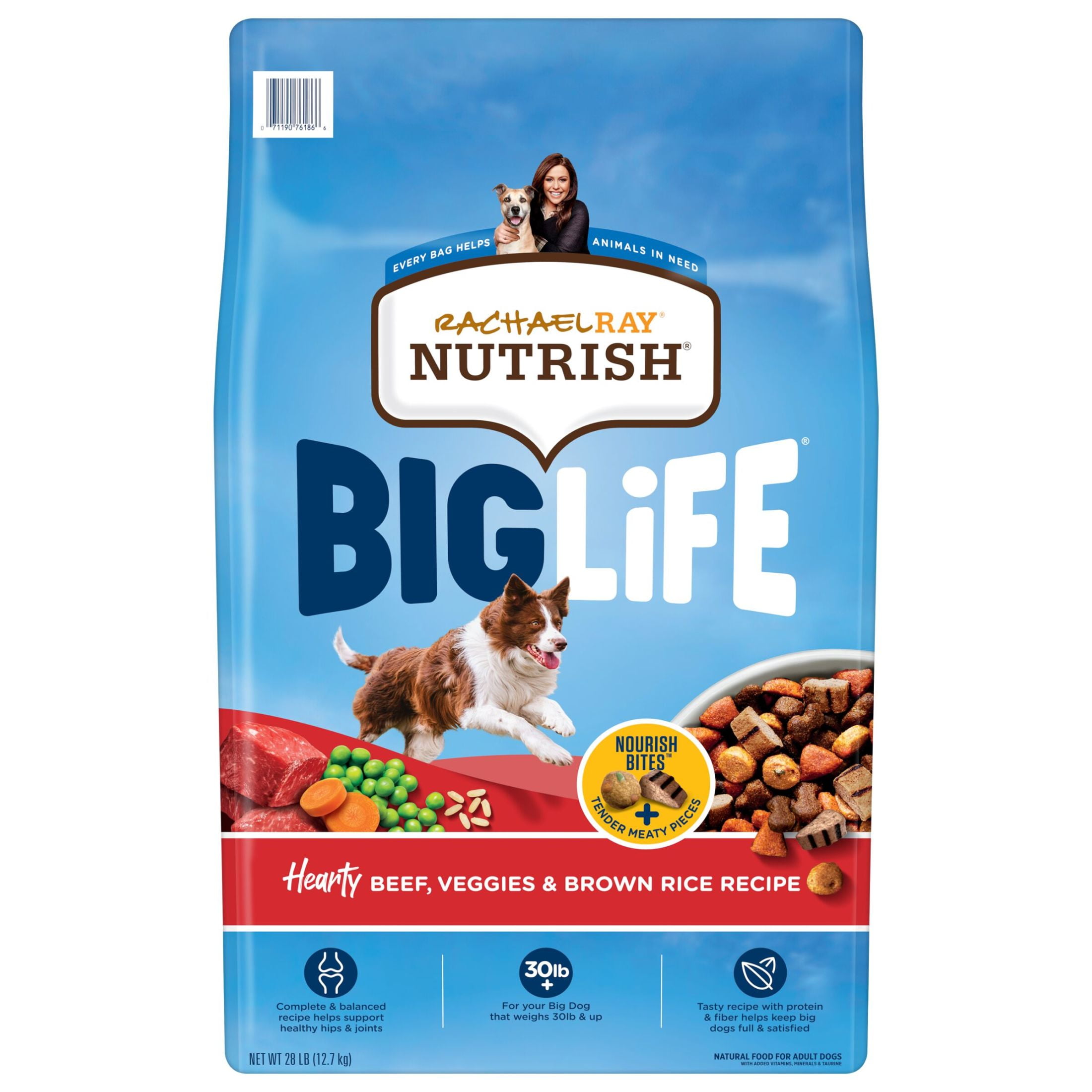 Rachael Ray Nutrish Big Life Hearty Beef Veggies Brown Rice Recipe Dry Dog Food 28 lb. Bag