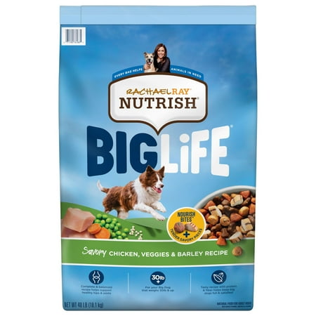 Rachael Ray Nutrish Big Life Savory Chicken, Veggies & Barley Recipe Dry Dog Food, 40 lb. Bag
