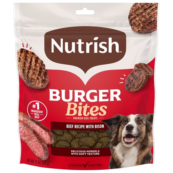 Nutrish Burger Bites Beef Recipe with Bison Premium Dog Treats, 12 oz. Pouch (Rachael Ray)