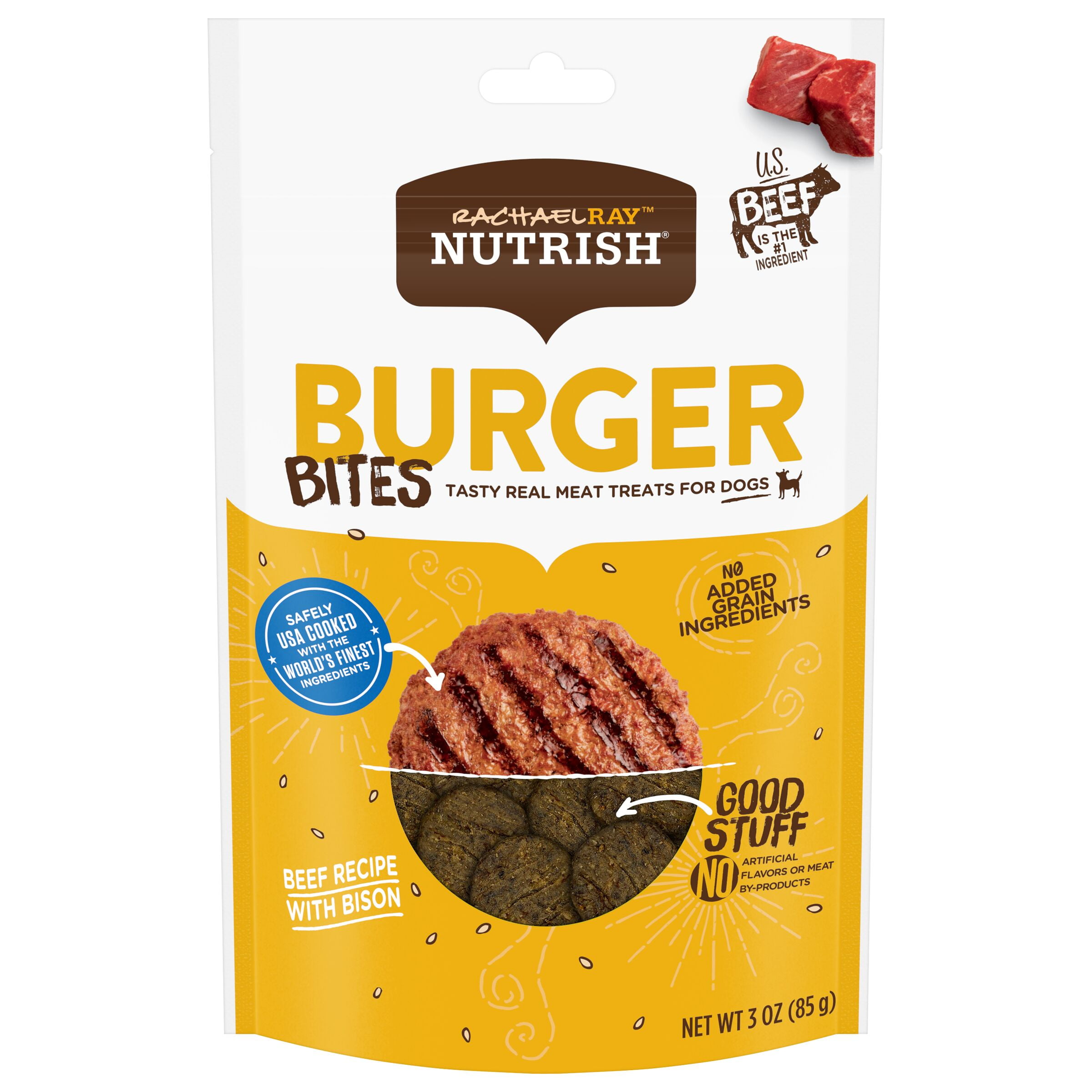 Rachael Ray Nutrish Burger Bites Grain Free Dog Treats, Beef Burger with Bison Recipe, 3Ounce