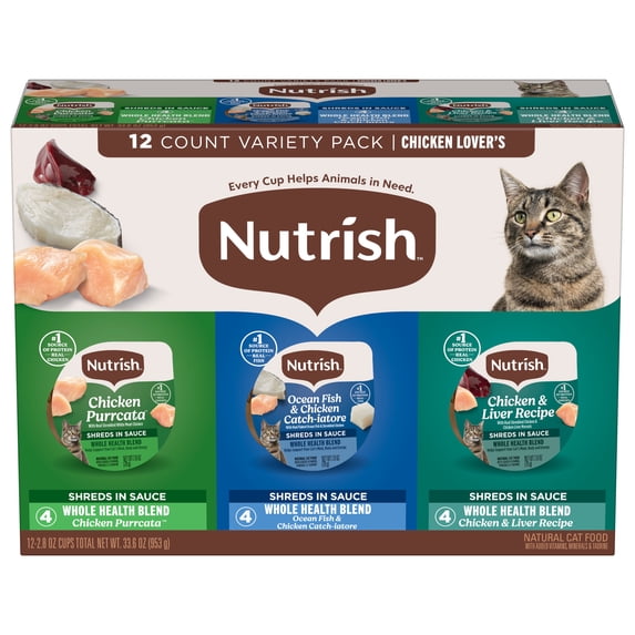 Nutrish Grain Free Chicken Lover's Whole Health Blend Variety Pack Wet Cat Food, 2.8 oz. Cup, 12 Count (Rachael Ray)