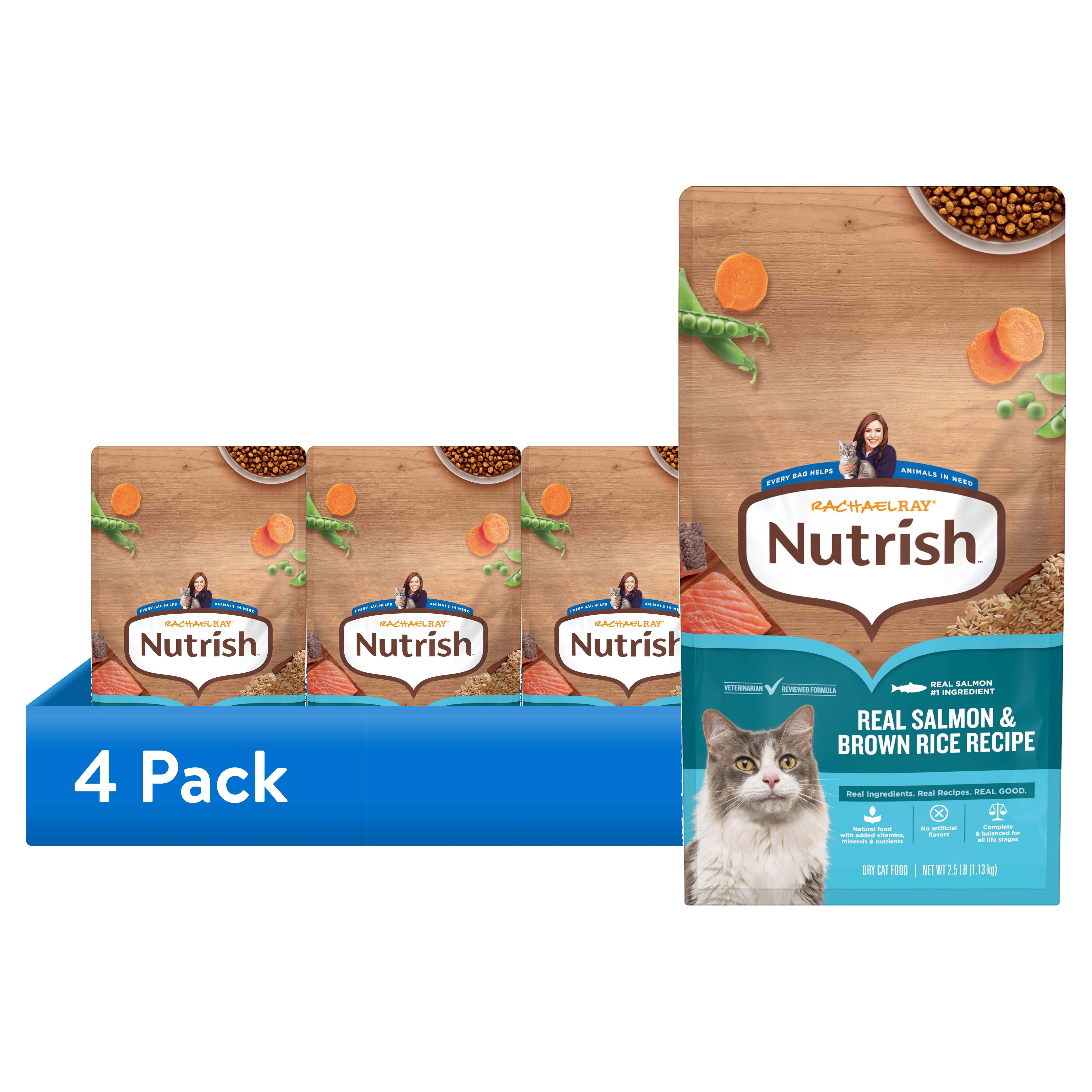 (4 pack) Rachael Ray Nutrish Dry Cat Food Real Salmon & Brown Rice Recipe, 2.5 lb.