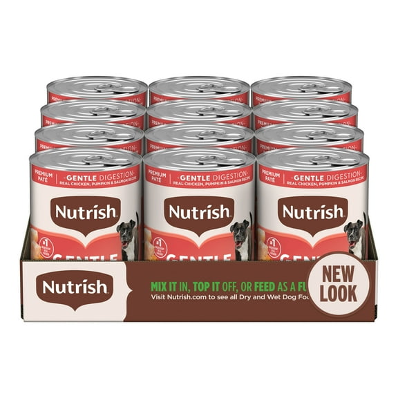 Nutrish Gentle Digestion Real Chicken, Pumpkin & Salmon Recipe Premium Paté Wet Dog Food, 13 oz. Can, 12 Count (Rachael Ray)