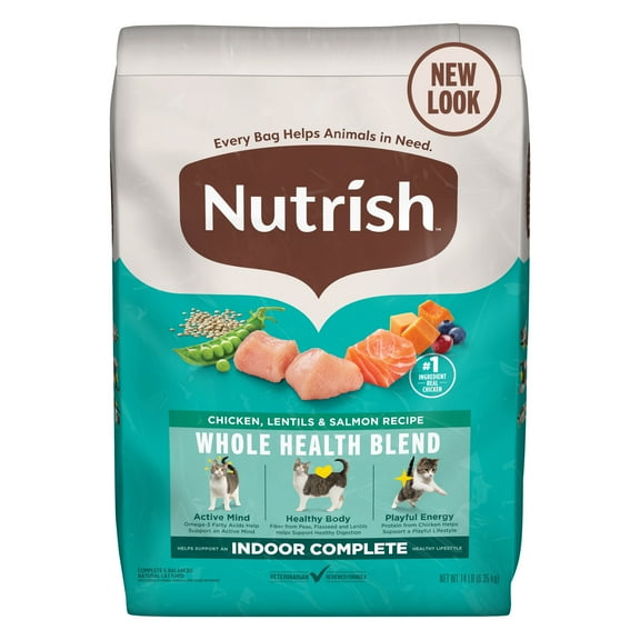 Nutrish Indoor Complete Chicken, Lentils & Salmon Recipe Dry Cat Food 14 lb. Bag (Rachael Ray)
