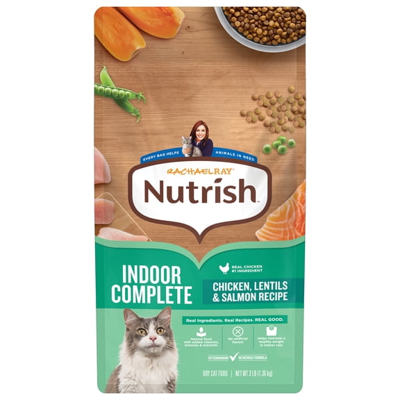 Rachael Ray Nutrish Indoor Complete Dry Cat Food, Chicken, Lentils & Salmon Recipe, 3 Lb. Bag