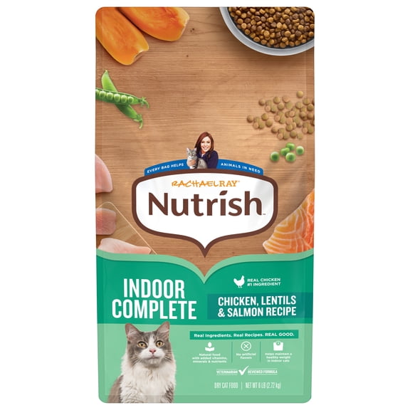 Rachael Ray Nutrish Indoor Complete Dry Cat Food, Chicken, Lentils & Salmon Recipe, 6 lb. Bag