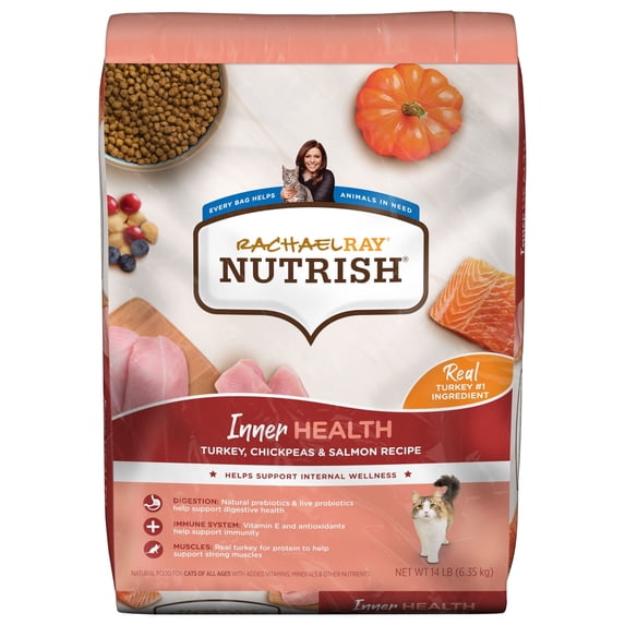 Rachael Ray Nutrish Inner Health Turkey, Chickpeas & Salmon Recipe Dry Cat Food, 14 lb. Bag