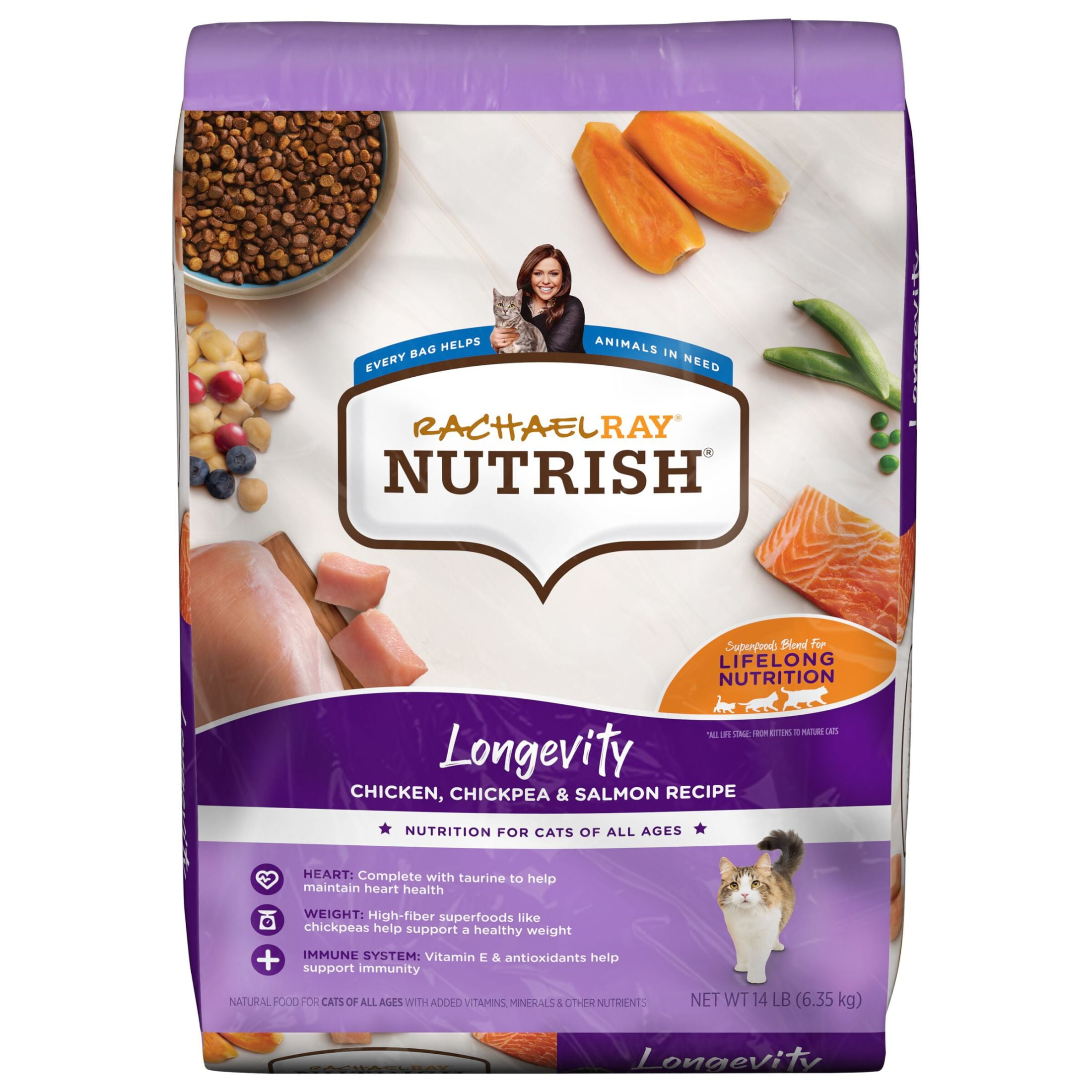 Rachael Ray Nutrish Longevity Chicken Chickpea Salmon Recipe Dry Cat Food 14 lb. Bag