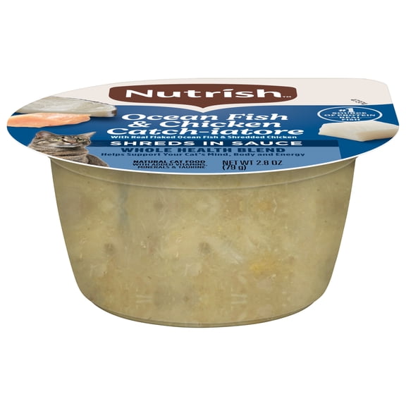 Nutrish Grain Free Wet Cat Food Ocean Fish & Chicken Catch-iatore Whole Health Blend with Real Flaked Ocean Fish & Shredded Chicken in Sauce, 2.8 oz. Cup (Rachael Ray)