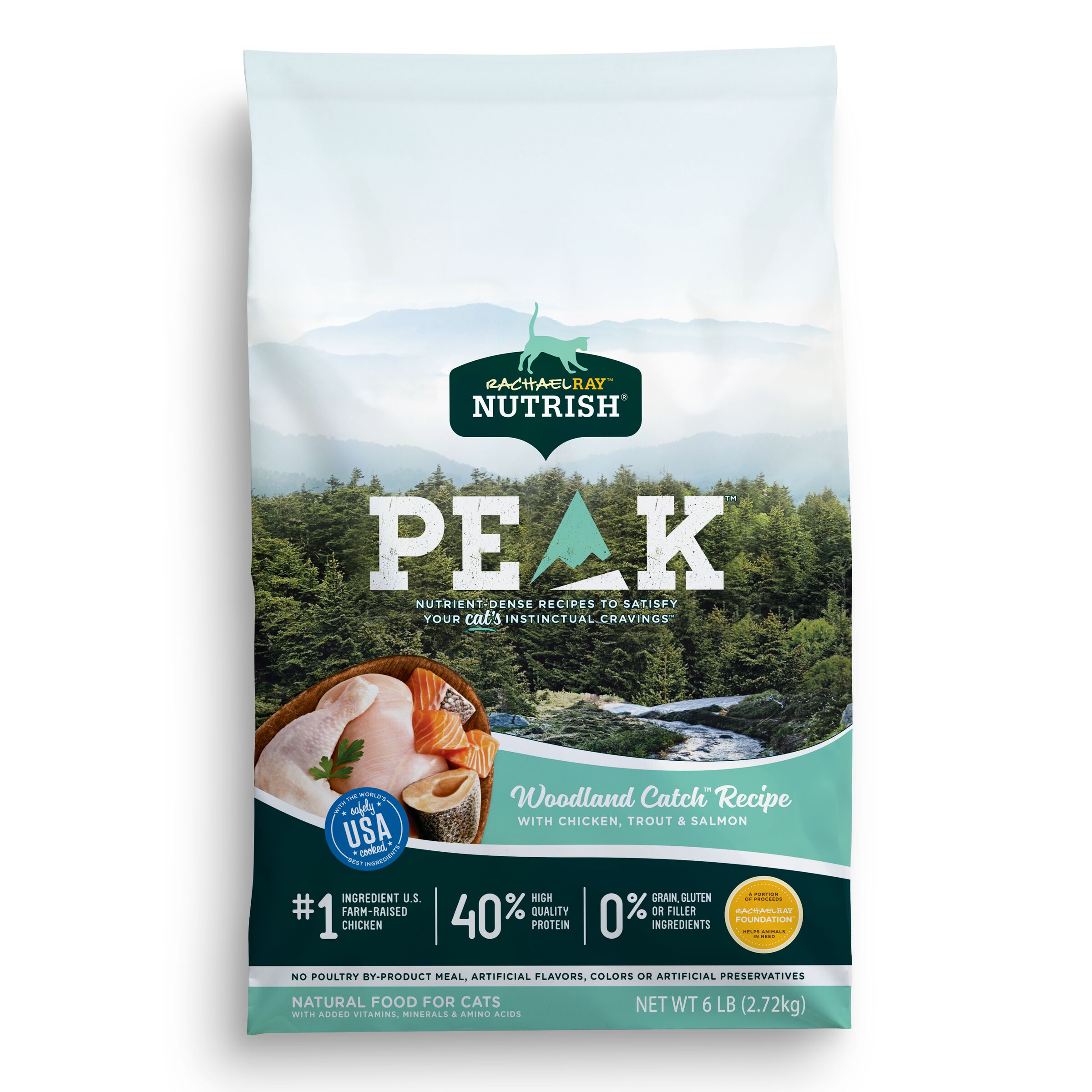 Rachael Ray Nutrish PEAK Natural Grain Dry Cat Food, Grain Free Woodland Catch Recipe with Chicken, Trout & Salmon, 6 lbs
