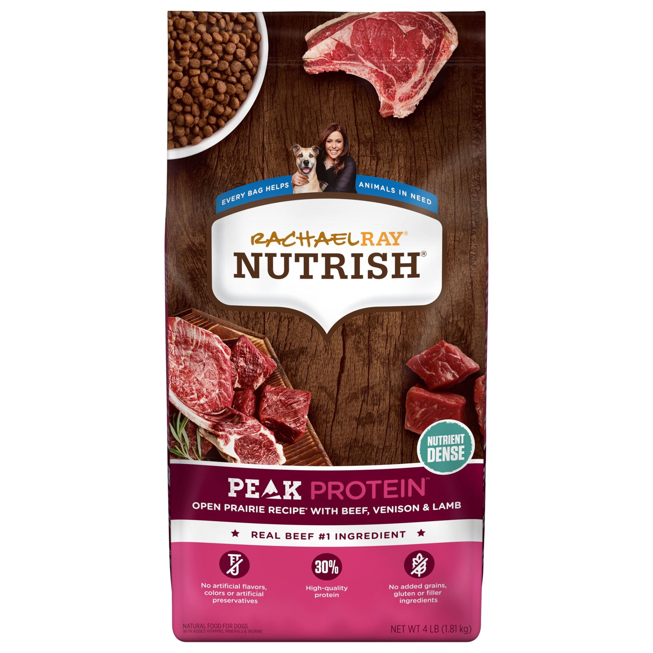 Rachael Ray Nutrish Peak Protein Open Prairie Recipe Beef Venison Lamb Dry Dog Food 4 lb. Bag Walmart