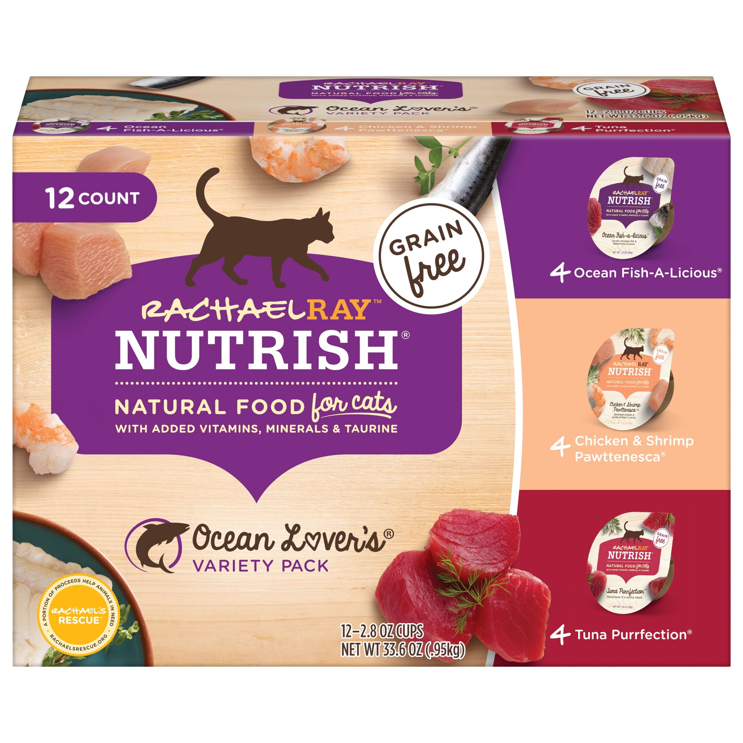 Rachael Ray Nutrish Natural Fish Lovers Variety Pack Wet Cat Food 12 count 2.8 oz tubs