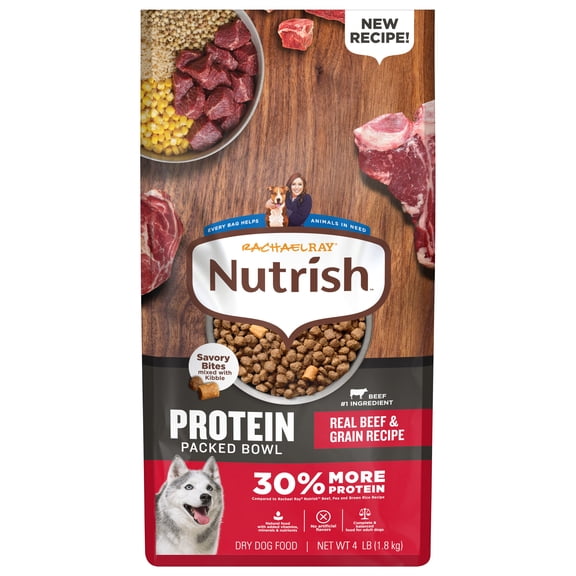 Rachael Ray Nutrish Protein Packed Bowl, Dry Dog Food, Real Beef & Grain Recipe, 4 Lb. Bag