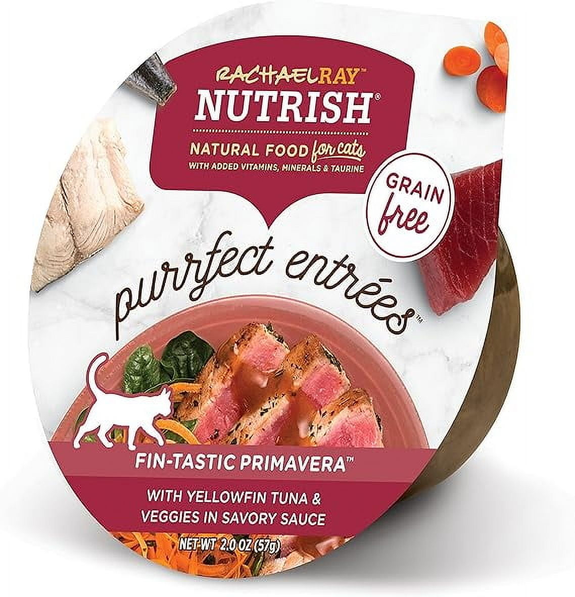Rachael Ray Nutrish Purrfect Entrees Natural Wet Cat Food, Yellowfin Tuna & Veggies Recipe, 2 Ounce Cup (Pack of 12), Grain Free