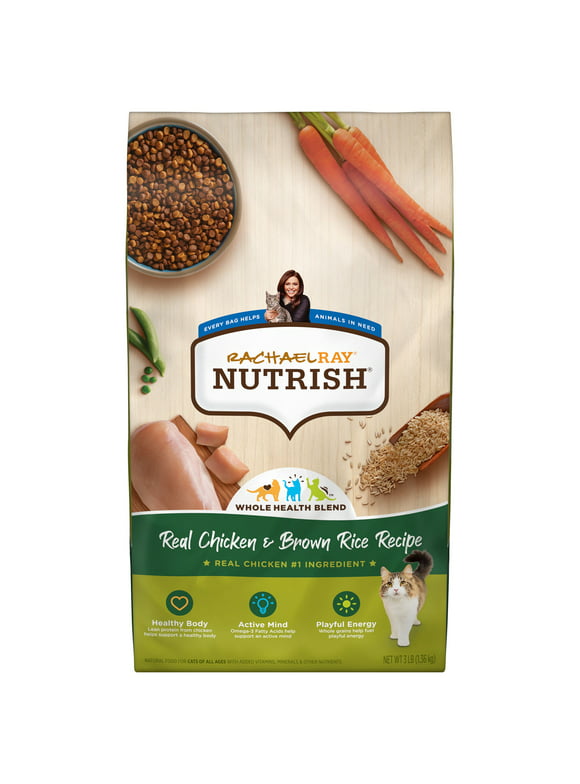 Rachael Ray Nutrish Real Chicken & Brown Rice Recipe, Dry Cat Food, 3-Pound Bag