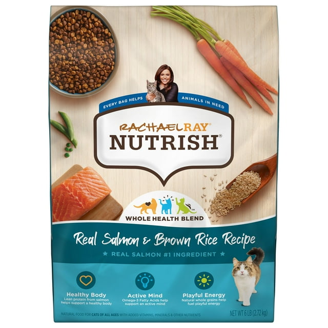 Rachael Ray Nutrish Real Salmon & Brown Rice Recipe, Dry Cat Food, 6 ...