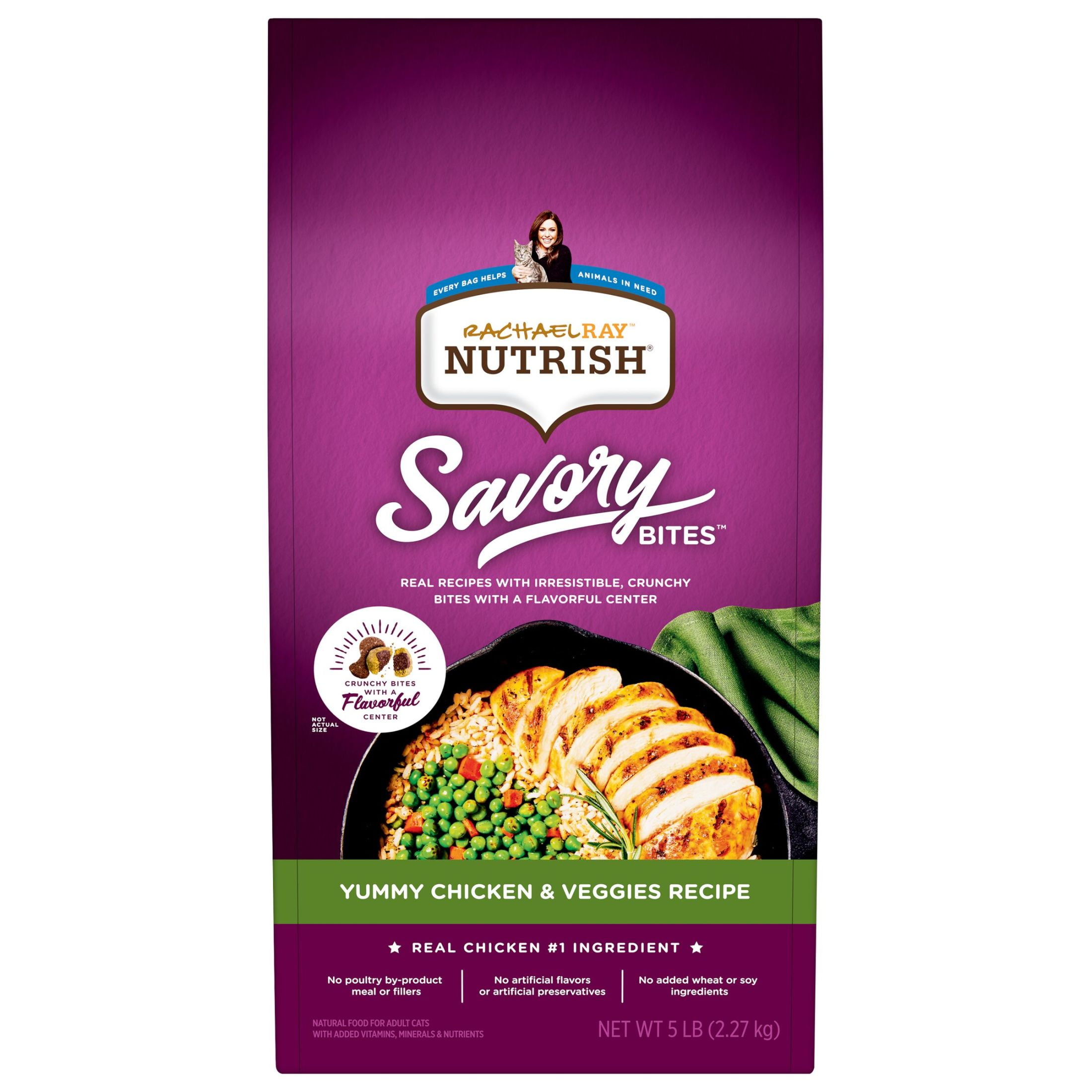 Rachael Ray Nutrish Savory Bites Yummy Chicken Veggies Recipe Dry Cat Food 5 lb. Bag