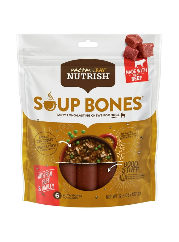 Rachael Ray Nutrish Soup Bones Dog Chews With Real Beef & Barley, 6 Dog Chews