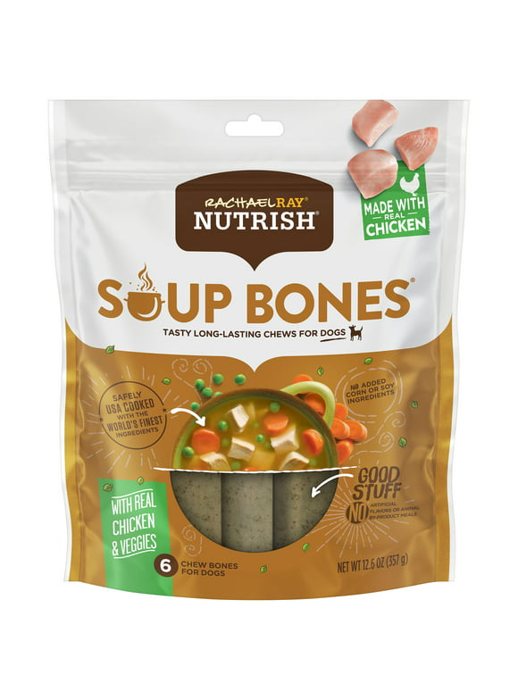 Rachael Ray Nutrish Soup Bones Dog Chews With Real Chicken & Veggies, 6 Dog Chews