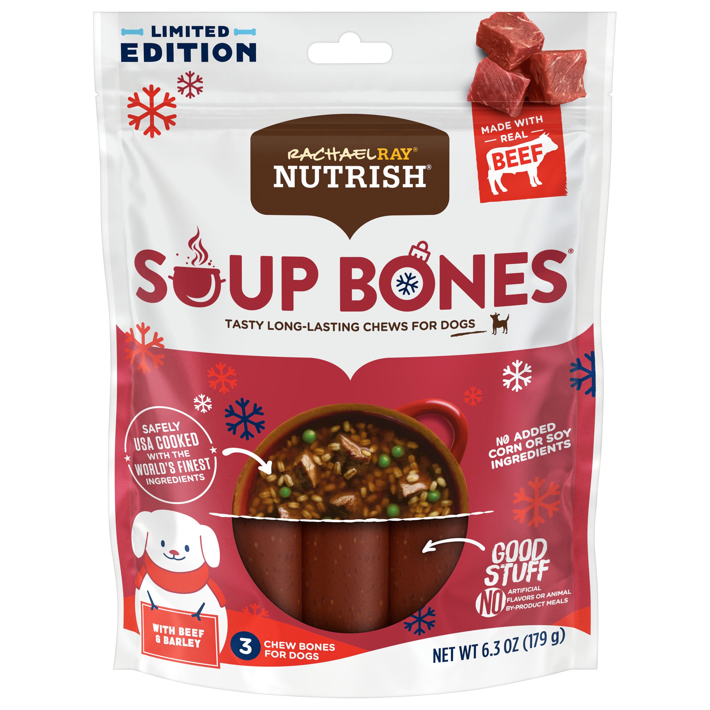 Rachael Ray Nutrish Soup Bones Dog Treats, Beef & Barley Flavor, 6.3