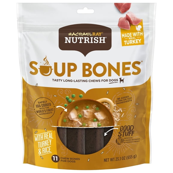 Rachael Ray Nutrish Soup Bones Dog Treats, Turkey & Rice Flavor, 23.1 oz Bag