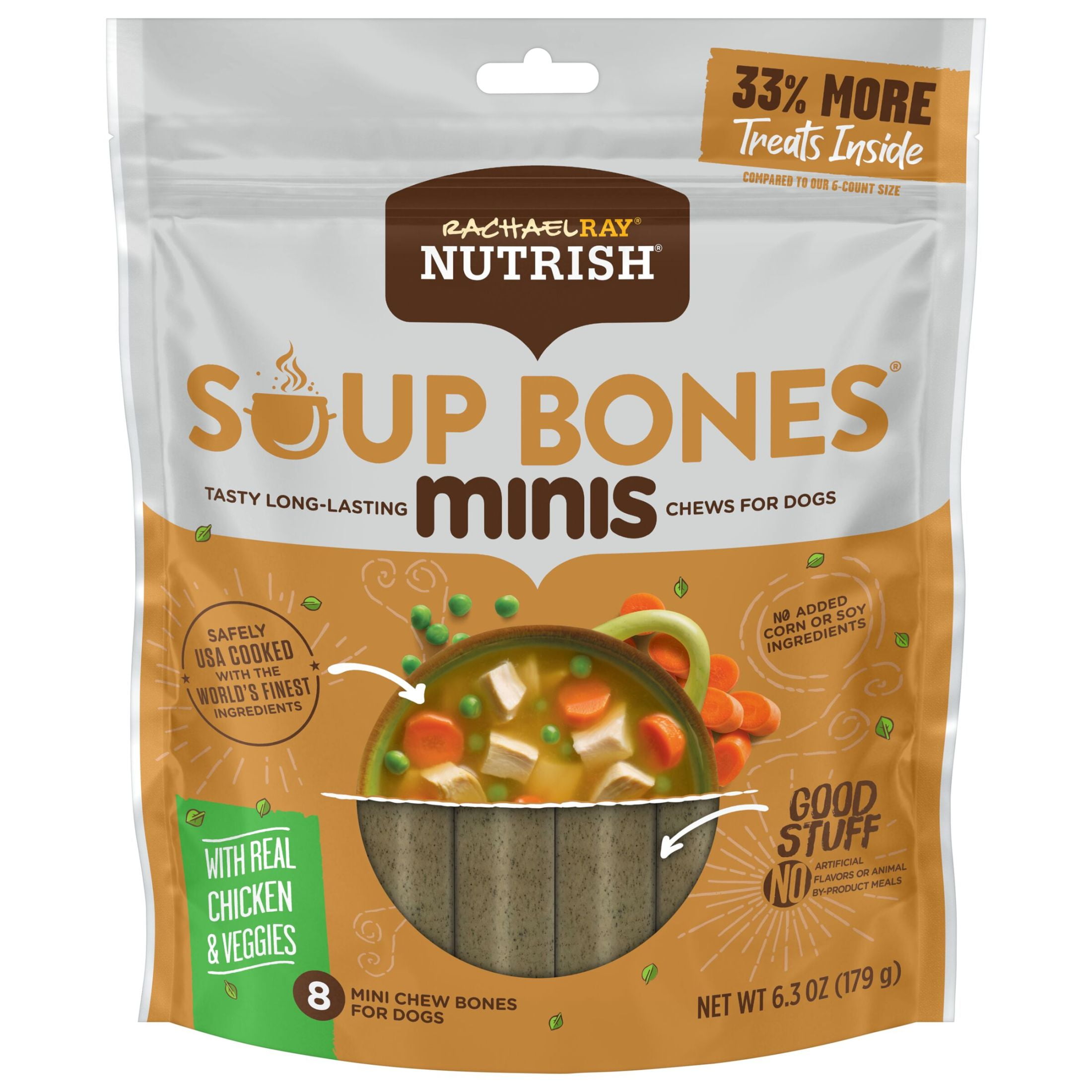 Rachael Ray Nutrish Soup Bones Minis Dog Chews With Real Chicken & Veggies, 8 Chews