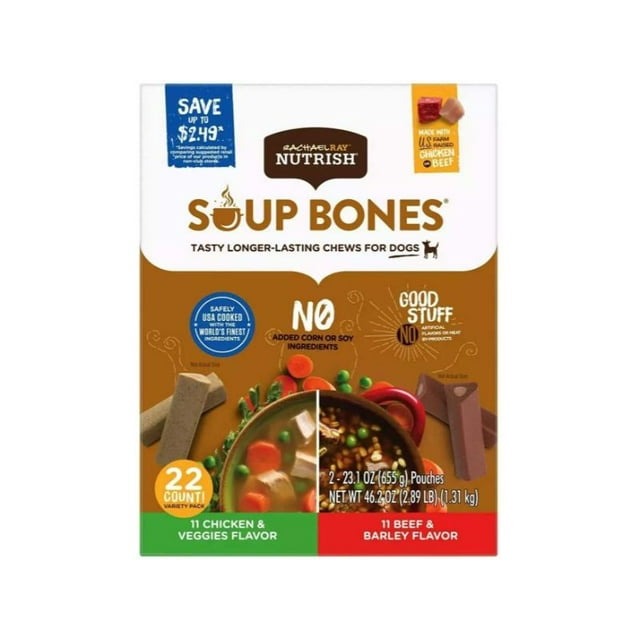 Rachael Ray Nutrish Soup Bones Long Lasting Dog Chews Variety Pack, 22