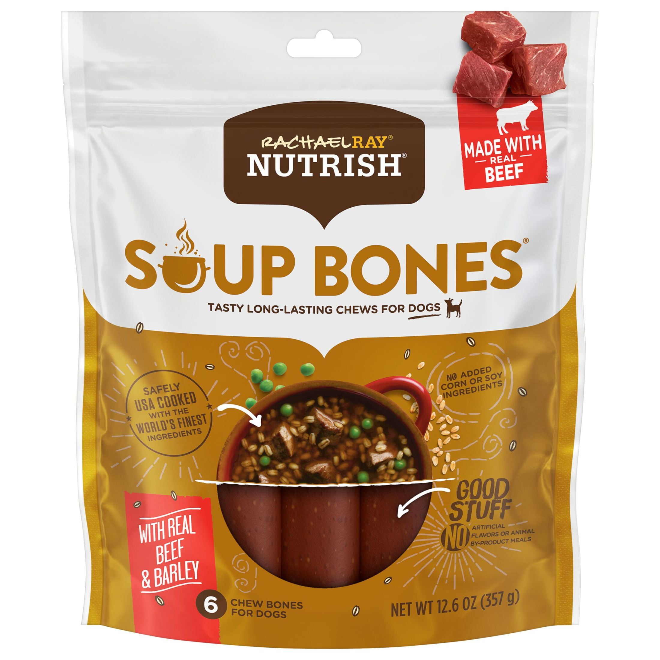 Nutrish Soup Bones Premium Dog Chews with Real Beef and Barley, 6 Chews (Rachael Ray)