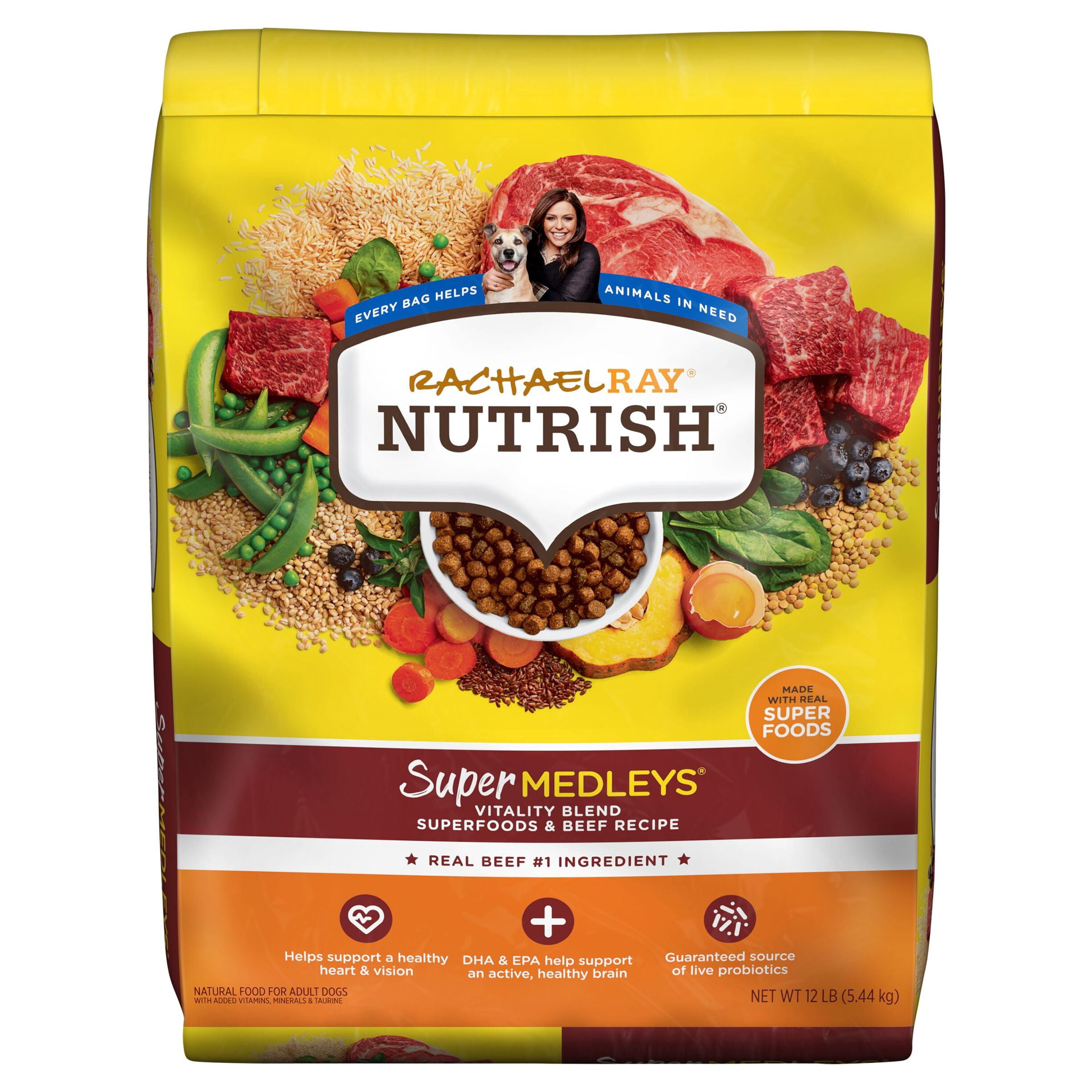 Rachael Ray Nutrish SuperMedleys Vitality Blend Superfoods & Beef Recipe, Dry Dog Food, 12 lb (Packaging May Vary)