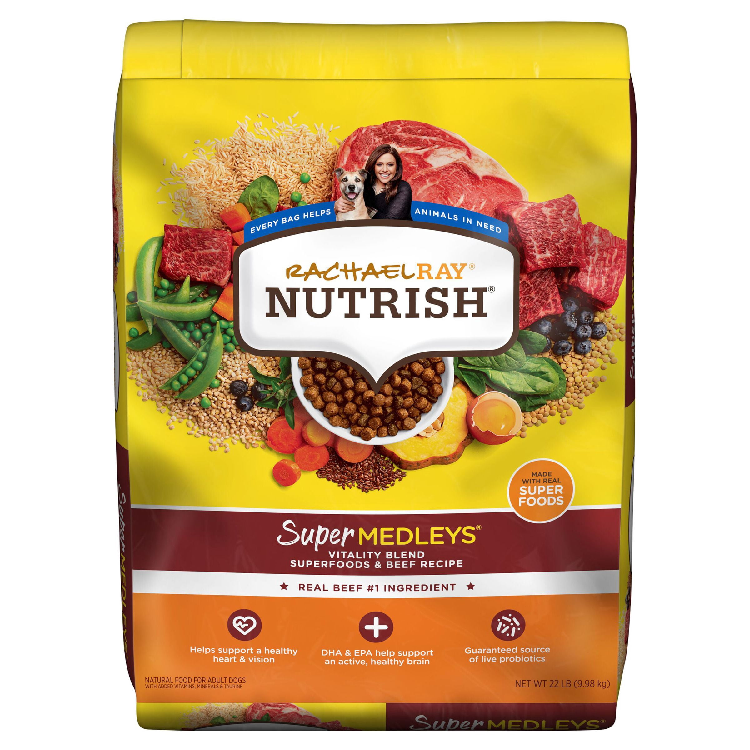 Rachael Ray Nutrish SuperMedleys Vitality Blend Superfoods & Beef Recipe, Dry Dog Food, 22 lb (Packaging May Vary)