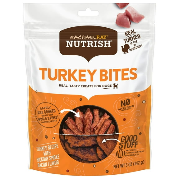 Rachael Ray Nutrish Turkey Bites Dry Dog Treats, Turkey & Hickory Smoke Bacon Soft Treats, 5 oz. Pouch