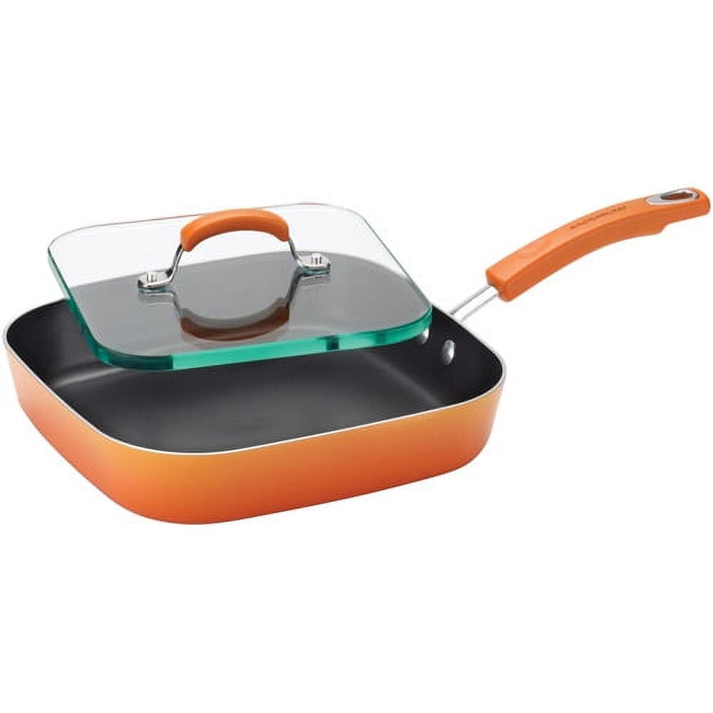 Rachael Ray Cucina Hard-Anodized Nonstick 11-inch Deep Square Grill Pan,  Grey with Pumpkin Orange Handle - Bed Bath & Beyond - 9216771