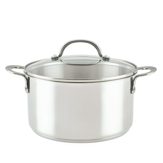 Rachael Ray Professional Stainless Steel Induction Stockpot with Lid, 6 Quart, Silver
