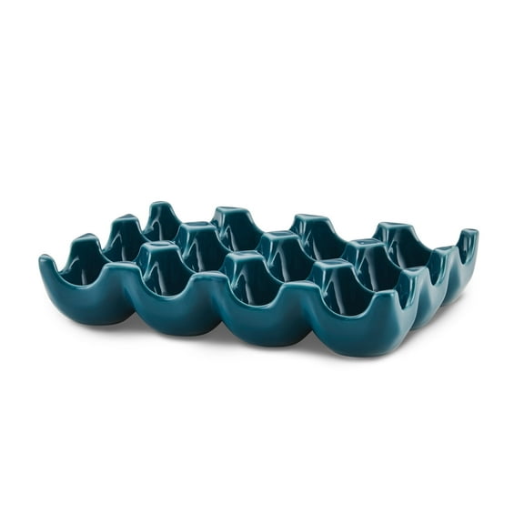 Rachael Ray Solid Glaze Ceramics Egg Tray, 12-Cup, Teal