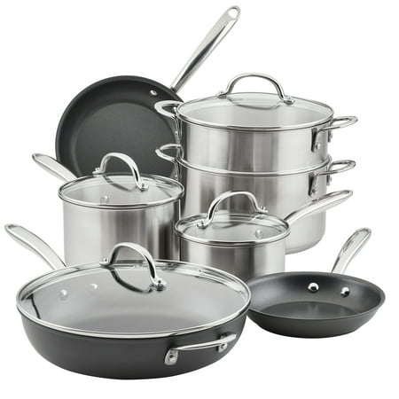 Rachael Ray Stainless Steel and Hard Anodized 11 Piece Nonstick Pots and Pans Set