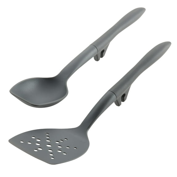 Rachael Ray Tools and Gadgets 2 Piece Lazy Flexi Turner and Scraping Spoon Kitchen Utensil Set, Gray