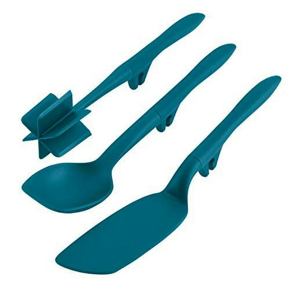 Rachael Ray Tools and Gadgets 3 Piece Lazy Crush & Chop, Flexi Turner, and Scraping Spoon Kitchen Utensil Set, Teal