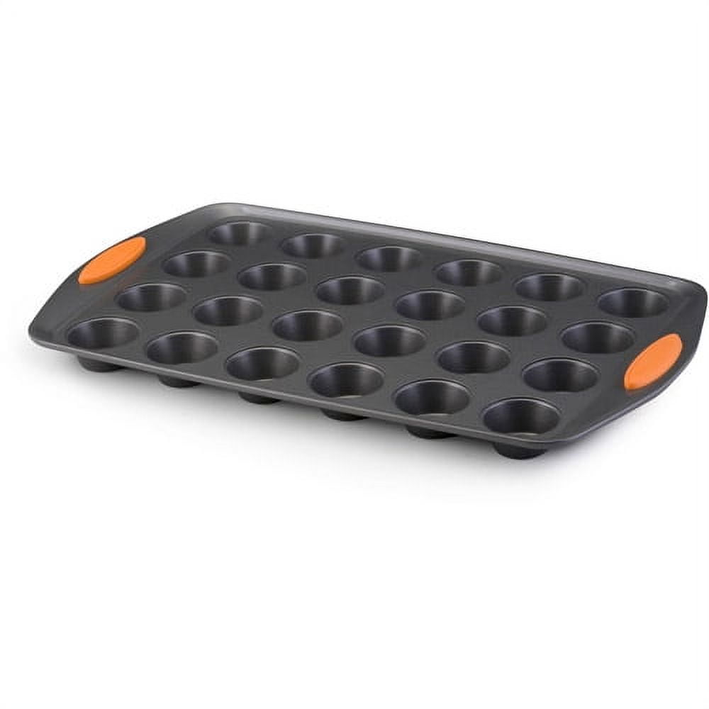 24-Cup Non-Stick Carbon Steel Mini Muffin Pan with Orange Handles