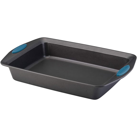 Rachael Ray 47958 9 x 13 in. Yum-o Nonstick Bakeware Oven Lovin Rectangle Cake Pan, Gray with Marine Blue Handles