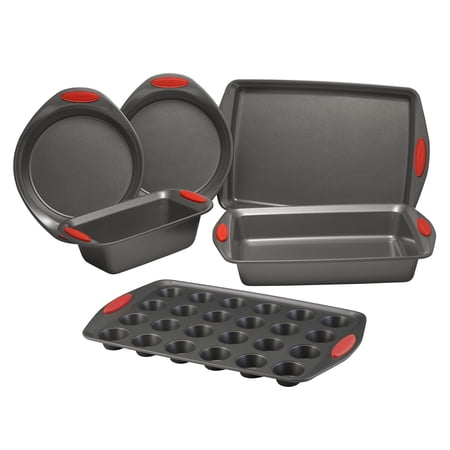 Rachael Ray Yum-o! Nonstick Oven Lovin' Bakeware Set, 6-Piece, Gray with Red Handles