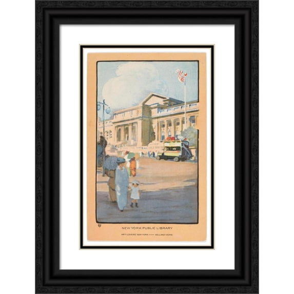 Rachael Robinson Elmer 13x18 Black Ornate Wood Framed Double Matted Museum Art Print Titled - New York Public Library (1914)