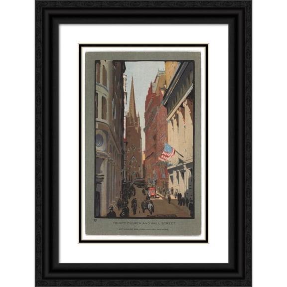Rachael Robinson Elmer 17x24 Black Ornate Framed Double Matted Museum Art Print Titled: Trinity Church and Wall Street (1914)
